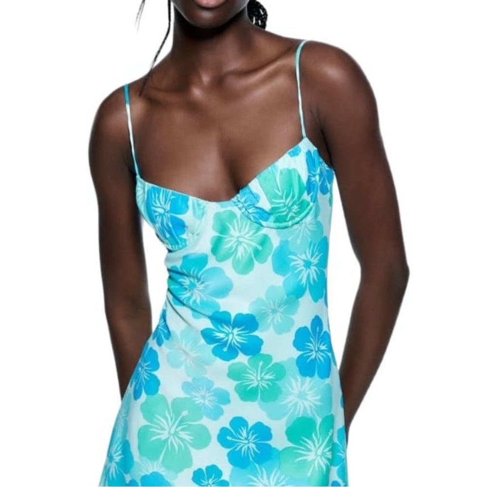 New Zara Floral Blue Dress